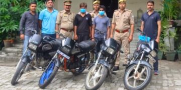 थाना एक्सप्रेसवे पुलिस ने 2 शातिर वाहन चोरों को किया गिरफ्तार, कब्जे से चार चोरी की मोटरसाइकिल बराबर