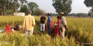 अपर जिलाधिकारी प्रशासन ने ग्राम बांजरपुर तहसील सदर में धान की फसल की क्रॉप कटिंग का किया स्थलीय निरीक्षण